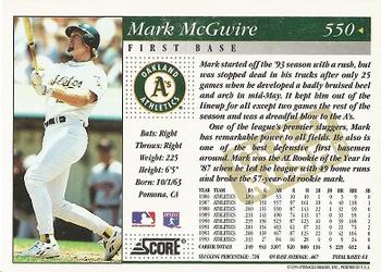 1994 Score - Gold Rush #550 Mark McGwire Back