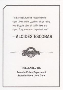 2010 Milwaukee Brewers Police - Franklin Police Department, Franklin Noon Lions Club #NNO Alcides Escobar Back
