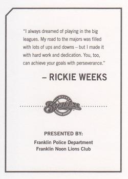 2010 Milwaukee Brewers Police - Franklin Police Department, Franklin Noon Lions Club #NNO Rickie Weeks Back