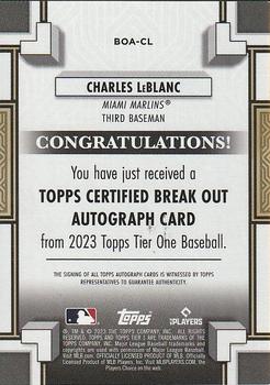 2023 Topps Tier One - Break Out Autographs Bronze Ink #BOA-CL Charles LeBlanc Back