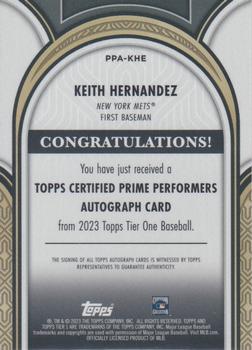 2023 Topps Tier One - Prime Performers Autographs #PPA-KHE Keith Hernandez Back