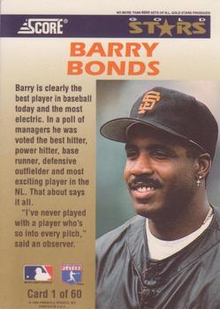 1994 Score - Gold Stars #1 Barry Bonds Back