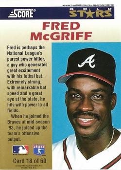 1994 Score - Gold Stars #18 Fred McGriff Back