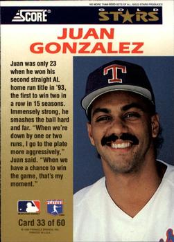 1994 Score - Gold Stars #33 Juan Gonzalez Back
