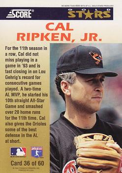 1994 Score - Gold Stars #36 Cal Ripken, Jr. Back