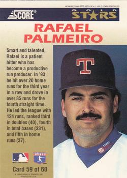 1994 Score - Gold Stars #59 Rafael Palmeiro Back