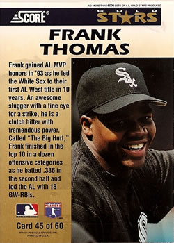 1994 Score - Gold Stars #45 Frank Thomas Back