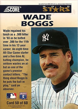 1994 Score - Gold Stars #50 Wade Boggs Back