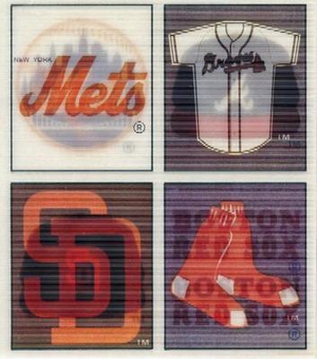 1987 Sportflics - Dealer Trivia Panels 3x4 #16 / 46 / 73 / 97 Mets 1986 Team Leaders / Braves Team Standings / Padres Team Season Records / Red Sox Team Pitching Leaders Front