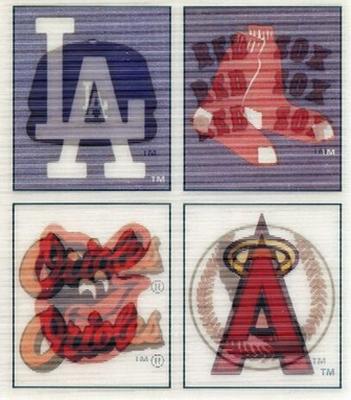 1987 Sportflics - Dealer Trivia Panels 3x4 #21 / 44 / 70 / 117 Dodgers Team Standings / Red Sox Team Hitting Leaders / Orioles 1986 Team Leaders / Angels Team Pitching Leaders Front