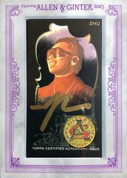 2023 Topps Allen & Ginter X - Framed Mini Autographs Non-Baseball Black Frame Gold Ink #MA-Z ZHU Front