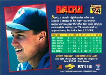 1994 Score Rookie & Traded #RT115 Scott Brow Back