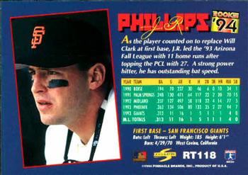 1994 Score Rookie & Traded #RT118 J.R. Phillips Back