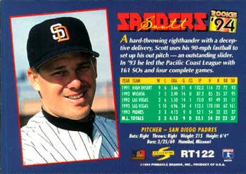 1994 Score Rookie & Traded #RT122 Scott Sanders Back