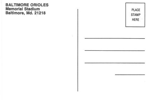 1990 Baltimore Orioles Postcards #NNO Joe Price Back