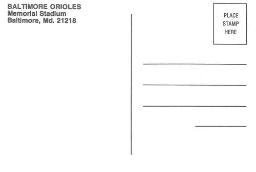 1991 Baltimore Orioles Postcards #NNO Chris Hoiles Back