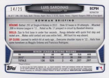 2013 Bowman - Chrome Prospects Red Wave Refractors #BCP84 Luis Sardinas Back