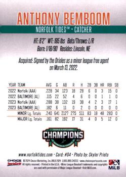 2023 Choice Norfolk Tides Triple-A Champions #04 Anthony Bemboom Back