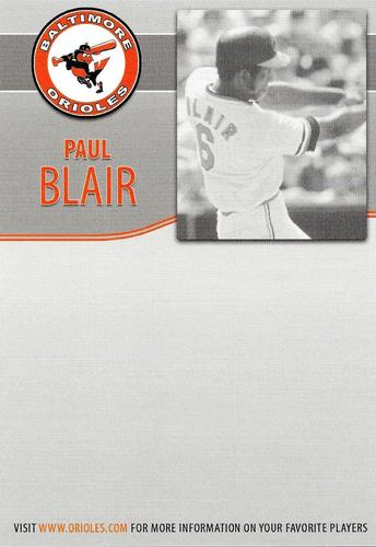2006 Baltimore Orioles Alumni Photocards #NNO Paul Blair Back