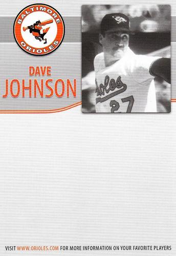 2006 Baltimore Orioles Alumni Photocards #NNO Dave Johnson Back