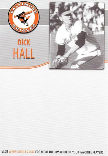 2008 Baltimore Orioles Alumni Photocards #NNO Dick Hall Back