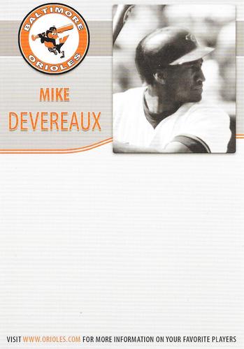 2009 Baltimore Orioles Alumni Photocards #NNO Mike Devereaux Back