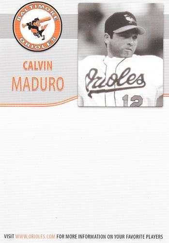2009 Baltimore Orioles Alumni Photocards #NNO Calvin Maduro Back