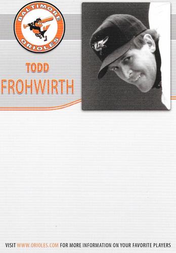 2010 Baltimore Orioles Alumni Photocards #NNO Todd Frohwirth Back