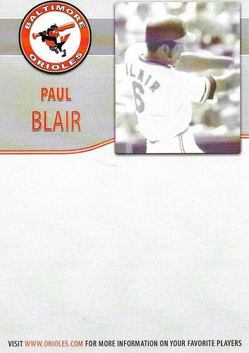 2012 Baltimore Orioles Alumni Photocards #NNO Paul Blair Back