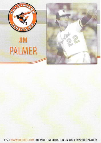 2012 Baltimore Orioles Alumni Photocards #NNO Jim Palmer Back