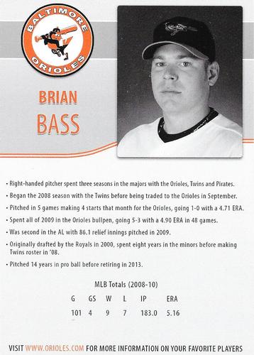 2014 Baltimore Orioles Alumni Photocards #NNO Brian Bass Back