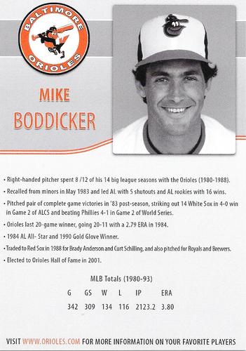 2014 Baltimore Orioles Alumni Photocards #NNO Mike Boddicker Back