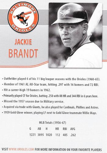 2014 Baltimore Orioles Alumni Photocards #NNO Jackie Brandt Back