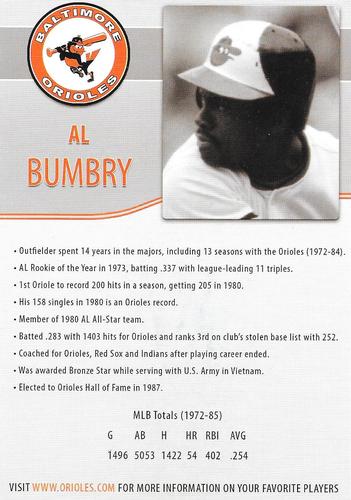 2014 Baltimore Orioles Alumni Photocards #NNO Al Bumbry Back