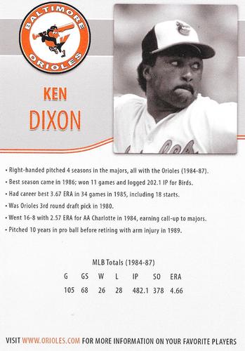 2014 Baltimore Orioles Alumni Photocards #NNO Ken Dixon Back