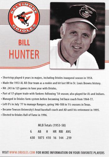 2014 Baltimore Orioles Alumni Photocards #NNO Bill Hunter Back