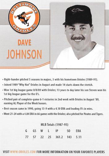 2014 Baltimore Orioles Alumni Photocards #NNO Dave Johnson Back