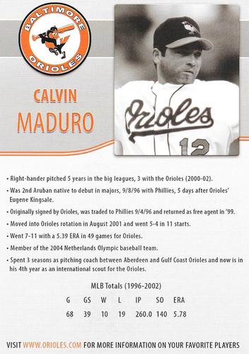 2014 Baltimore Orioles Alumni Photocards #NNO Calvin Maduro Back