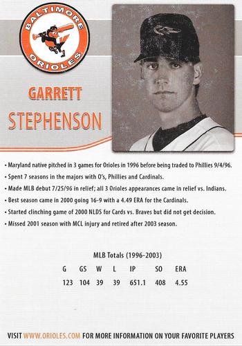 2014 Baltimore Orioles Alumni Photocards #NNO Garrett Stephenson Back