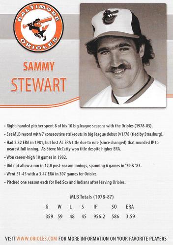 2014 Baltimore Orioles Alumni Photocards #NNO Sammy Stewart Back