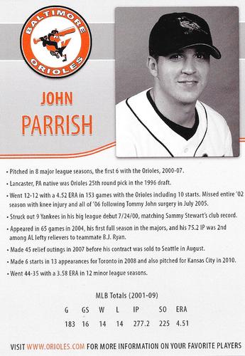 2015 Baltimore Orioles Alumni Photocards #NNO John Parrish Back