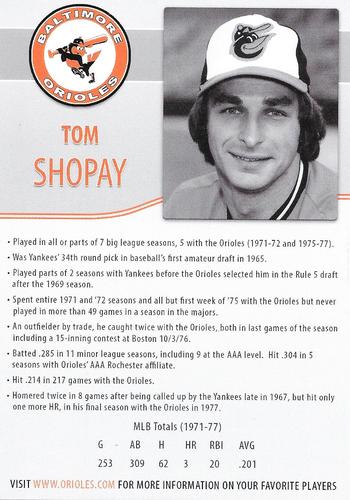 2015 Baltimore Orioles Alumni Photocards #NNO Tom Shopay Back