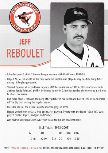 2016 Baltimore Orioles Alumni Photocards #NNO Jeff Reboulet Back