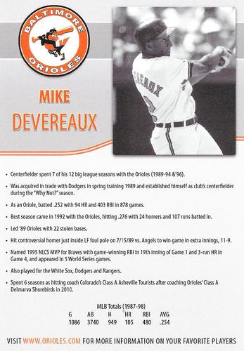 2017 Baltimore Orioles Alumni Photocards #NNO Mike Devereaux Back
