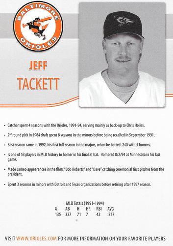 2018 Baltimore Orioles Alumni Photocards #NNO Jeff Tackett Back