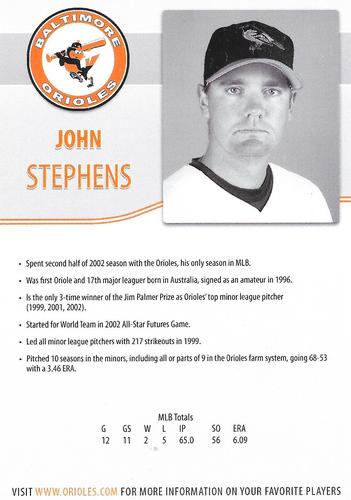 2022 Baltimore Orioles Alumni Photocards #NNO John Stephens Back