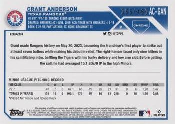 2023 Topps Chrome Update - Autographs Refractor #AC-GAN Grant Anderson Back