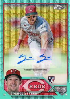 2023 Topps Chrome Update - Autographs Aqua Wave #AC-SS Spencer Steer Front