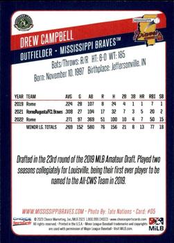 2023 Choice Mississippi Braves #05 Drew Campbell Back