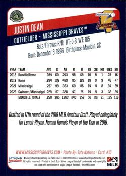 2023 Choice Mississippi Braves #10 Justin Dean Back
